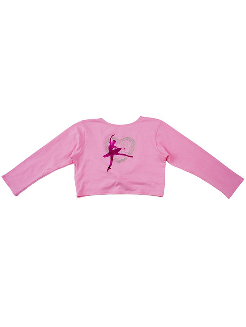 Girls Pink Ballet Girl Heart Applique Long Sleeve Wrap Top 9M-8 - SophiasStyle.com